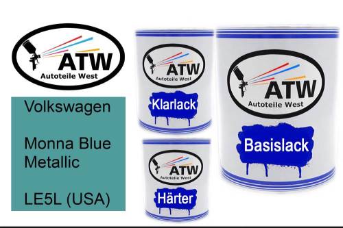 Volkswagen, Monna Blue Metallic, LE5L (USA): 1L Lackdose + 1L Klarlack + 500ml Härter - Set, von ATW Autoteile West.